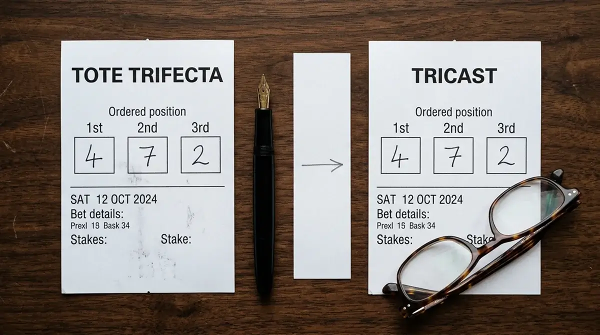 Side-by-side comparison of a UK Tote Trifecta slip and a bookmaker Tricast slip