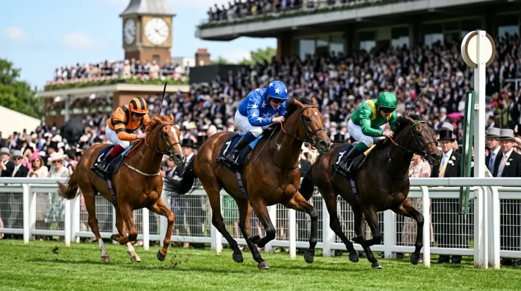 Royal Ascot Coventry Stakes finish 2024 with three two-year-olds at odds of 80 to 1, 40 to 1 and 50 to 1 crossing the line